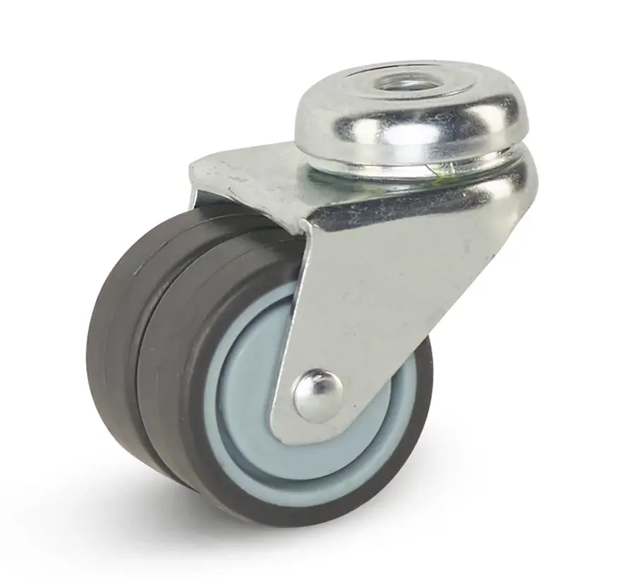 Dubbel zwenkwiel met centraal gat - 50mm - 90kg