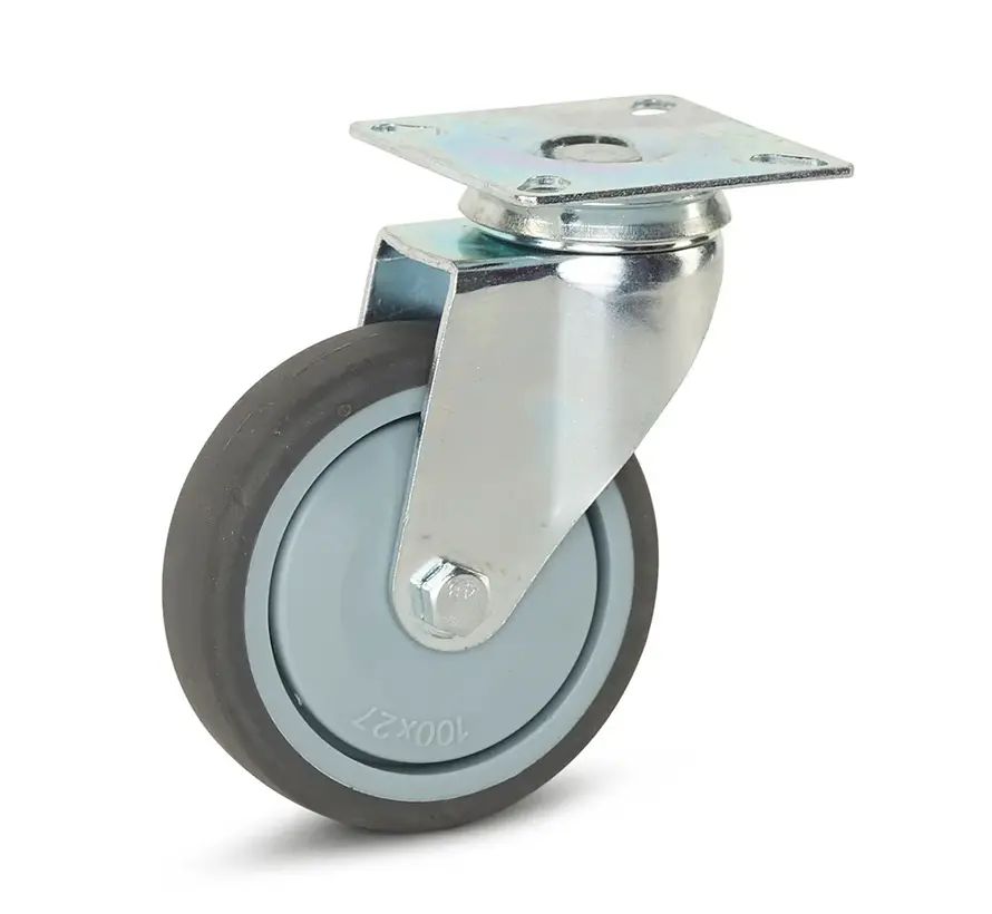 Trolley zwenkwiel met topplaat - 100mm - 100kg