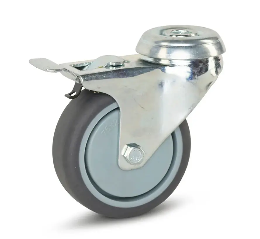 Trolley zwenkwiel geremd met centraal gat- 75mm - 70kg