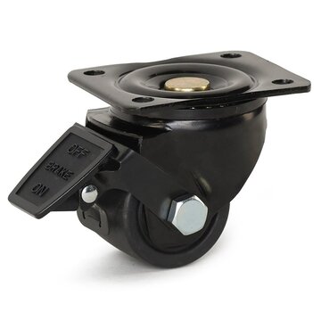 MESO Zwart nylon zwaarlast zwenkwiel geremd met topplaat - 75mm - 600kg