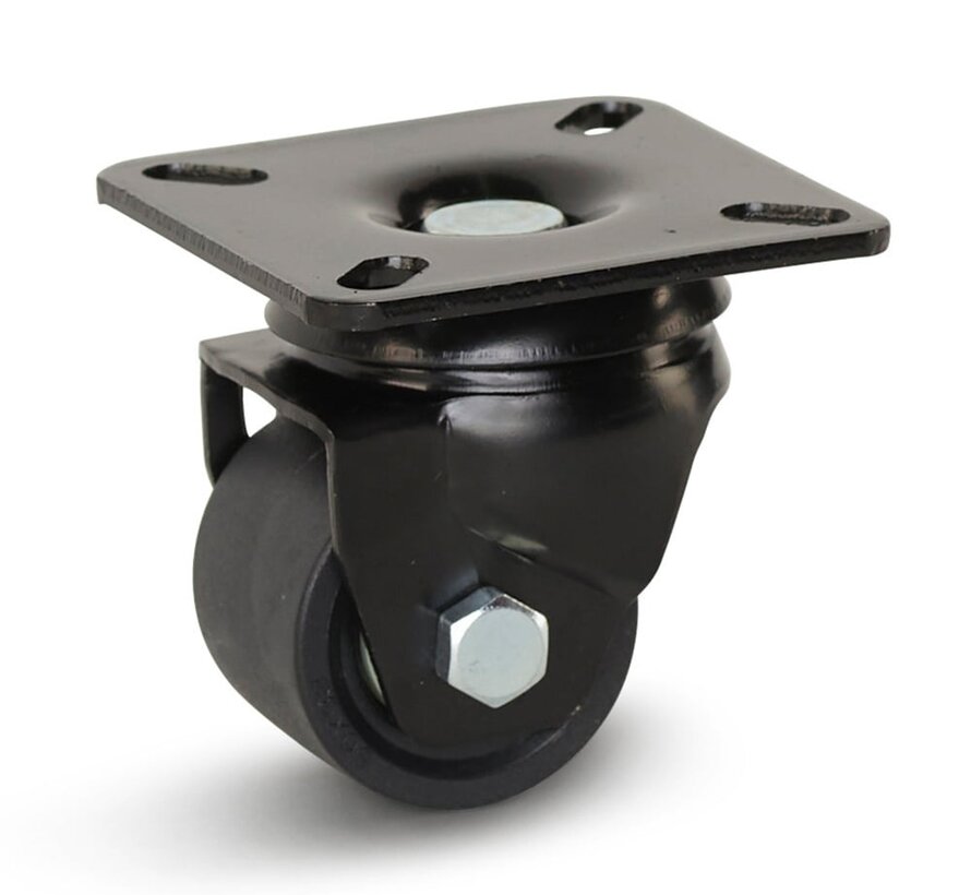 Zwart nylon zwaarlast zwenkwiel met topplaat - 50mm - 300kg