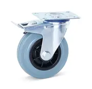 MESO Grijs rubber zwenkwiel geremd met topplaat - 125mm - 100kg - Streeploos C