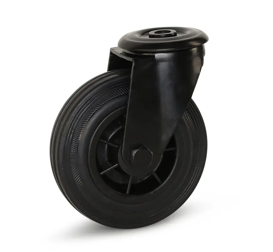 Zwart rubber zwenkwiel met centraal gat - 125mm - 120kg ZLO