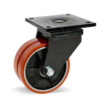 MESO Dubbel PU extra zwaarlast zwenkwiel met topplaat - 200mm - 2200kg