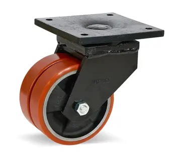 MESO Dubbel PU extra zwaarlast zwenkwiel met topplaat - 150mm - 1250kg
