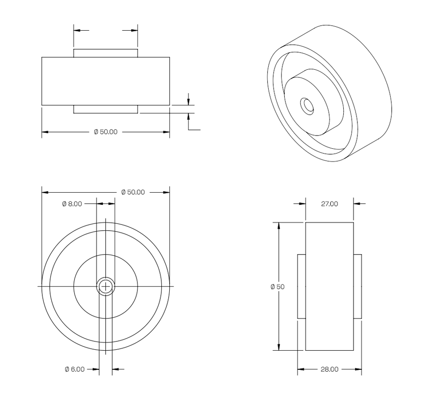 PU wiel - 50mm - 120kg