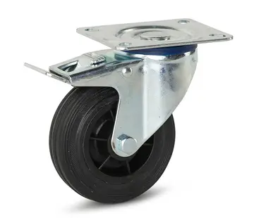 MESO Rubber zwenkwiel geremd met topplaat - 100mm - 100kg