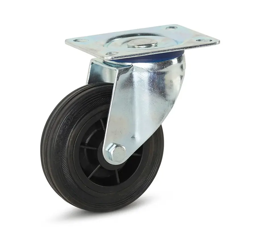 Rubber zwenkwiel met topplaat - 100mm - 100kg
