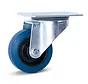 Blauw elastisch rubber zwenkwiel met topplaat - 80mm - 100kg