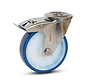 Blauw PU RVS zwenkwiel geremd met boutgat -125mm - 220kg