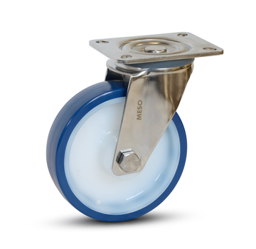 MESO Blauw PU RVS zwenkwiel met topplaat -125mm - 220kg