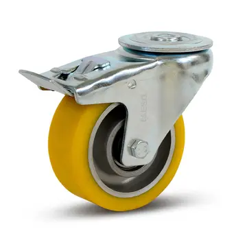 MESO PU zwaarlast zwenkwiel geremd met boutgat - 100mm - 350kg
