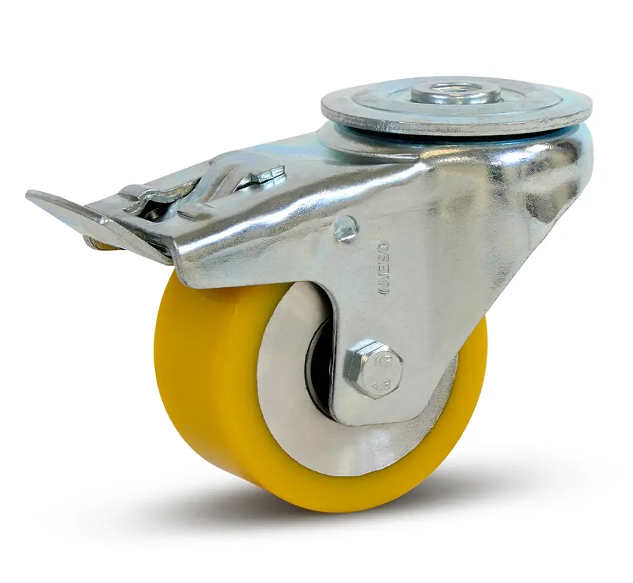 PU zwaarlast zwenkwiel geremd met boutgat - 80mm - 300kg