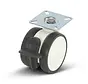 Wit dubbel meubel zwenkwiel geremd met topplaat - 75mm - 80kg