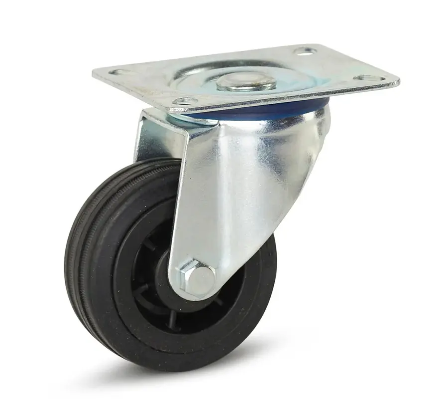 Rubber zwenkwiel met topplaat - 80mm - 60kg