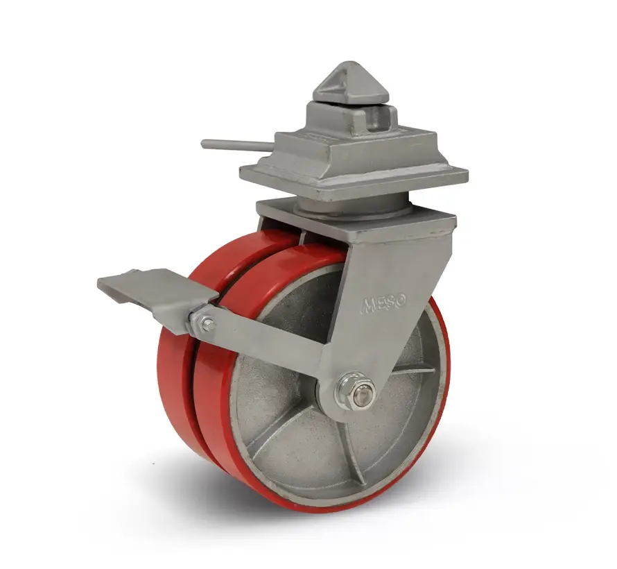 Geremd zeecontainer wiel met topplaat - ISO - 300mm - 4500kg