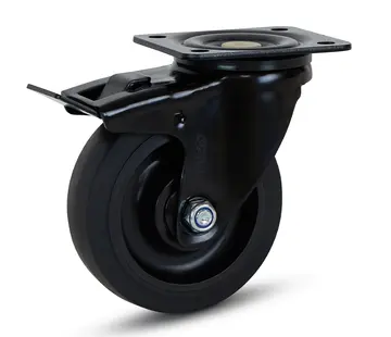 MESO Zwart rubber zwenkwiel geremd met topplaat - 125mm - 250kg