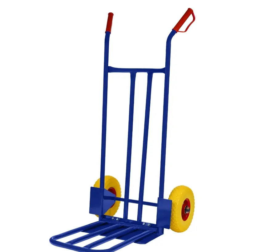 Steekwagen blauw - incl. klep - Max 200 kg - Anti-Lek (PU) - Metalen velg - Geel/Rood