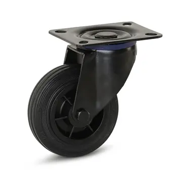 MESO Zwart rubber zwenkwiel met topplaat - 100mm - 75kg - Phase out
