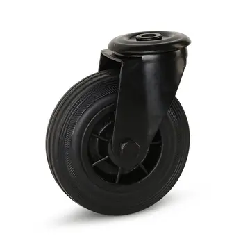 MESO Zwart rubber zwenkwiel met centraal gat - 125mm - 120kg - Phase out
