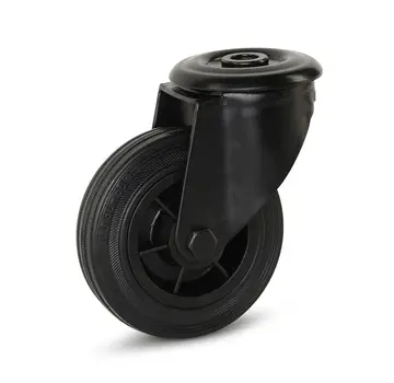 MESO Zwart rubber zwenkwiel met centraal gat - 100mm - 75kg - Phase out