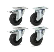 MESO Set of 4 - Rubber swivel castors(2x) and braked swivel castors(2x) - 100mm - 75kg - Specifications per wheel