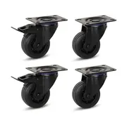 MESO Set of 4 - Black rubber swivel castors(2x) and braked swivel castors(2x) - 80mm - 60kg - Specifications per wheel