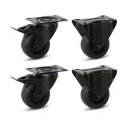 MESO Set of 4 - Black rubber fixed castors(2x) and braked swivel castors(2x) - 80mm - 60kg - Specifications per wheel