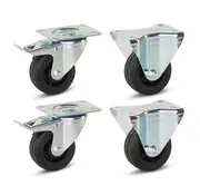 MESO Set of 4 - Rubber fixed castors(2x) and braked swivel castors(2x) - 80mm - 60kg - Specifications per wheel