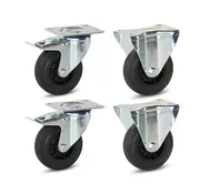 MESO Set of 4 - Rubber fixed castors(2x) and braked swivel castors(2x) - 100mm -75kg - Specifications per wheel