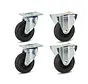 Set of 4 - Rubber fixed and swivel castors (2x) - 100mm - 75kg - Specifications per wheel