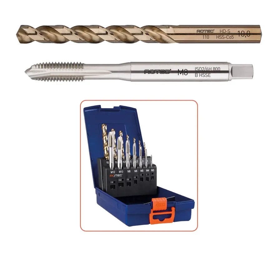 HSS-E machine tapping set - Continuous - Blank/Bronze - 7+7-piece