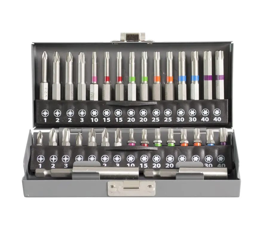 Dynaplus - Bit set - Professional 32 piece bit set - Colour bands - Metal box
