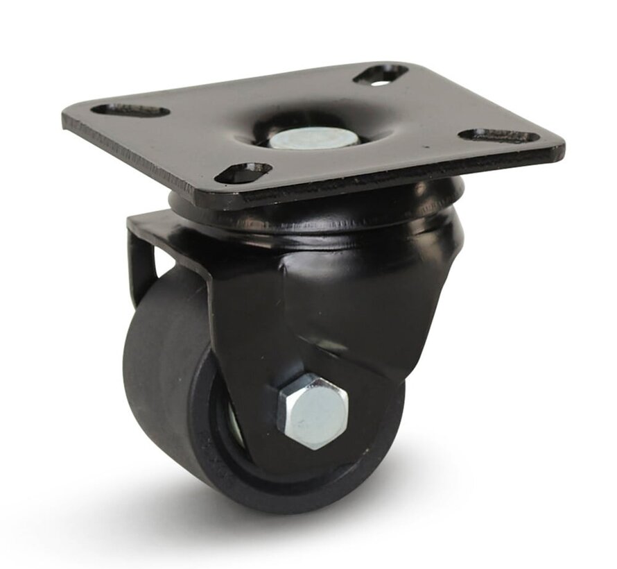 Black nylon heavy duty swivel castor with top plate - 50mm - 300kg