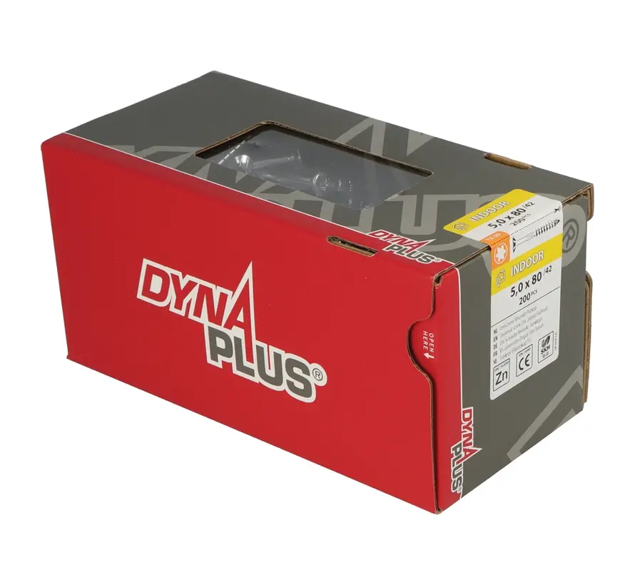 Dynaplus - Uni screws - Torx 25 flat head - 5 x 80mm - Zinc-plated - Part thread (200 pieces)