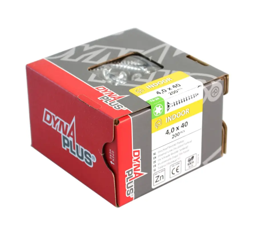 Dynaplus - Uni screws - Torx 20 flat head - 4 x 50mm - Zinc-plated - Gold thread (200 pieces)