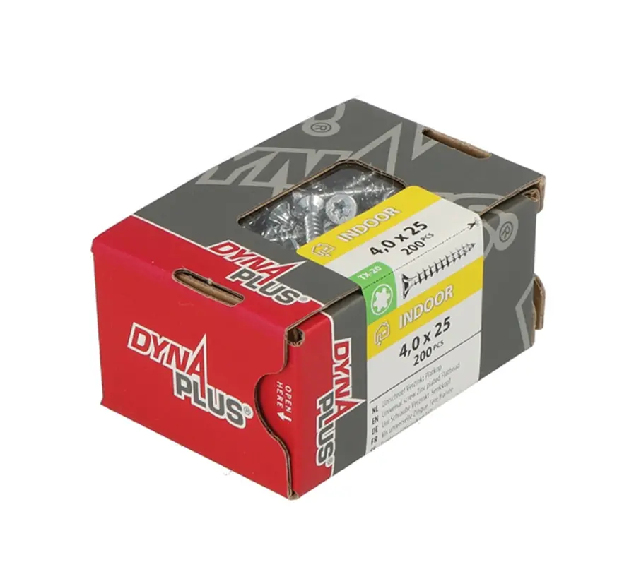 Dynaplus - Uni screws - Torx 20 flat head - 4 x 25mm - Zinc-plated - Gold thread (200 pieces)