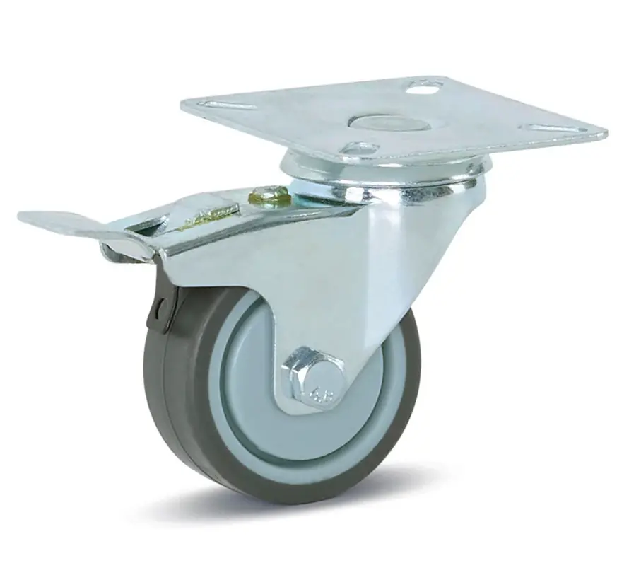 Trolley swivel castor braked with top plate - 50mm - 40kg