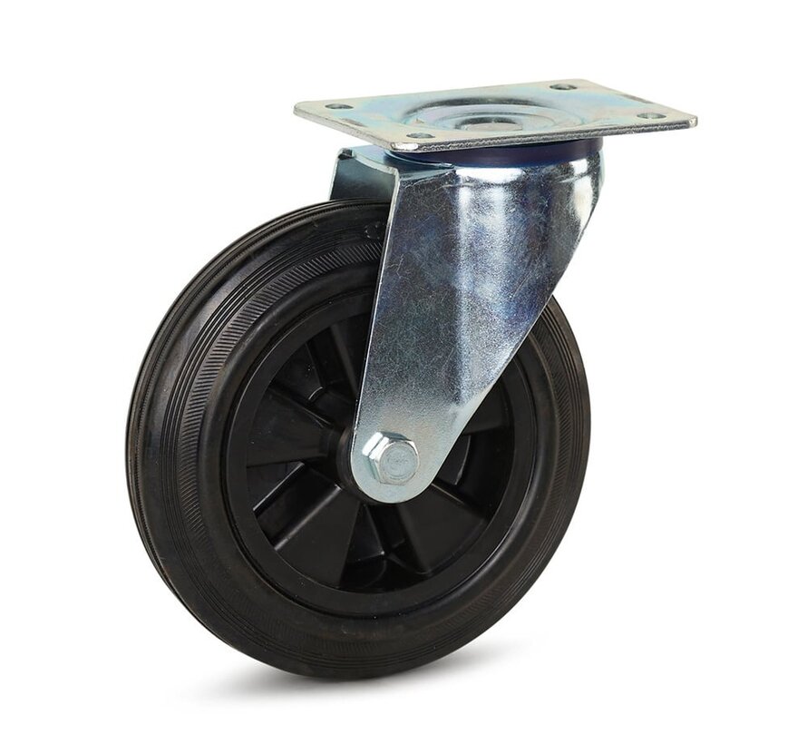 Rubber swivel castor with top plate - 250mm - 250kg