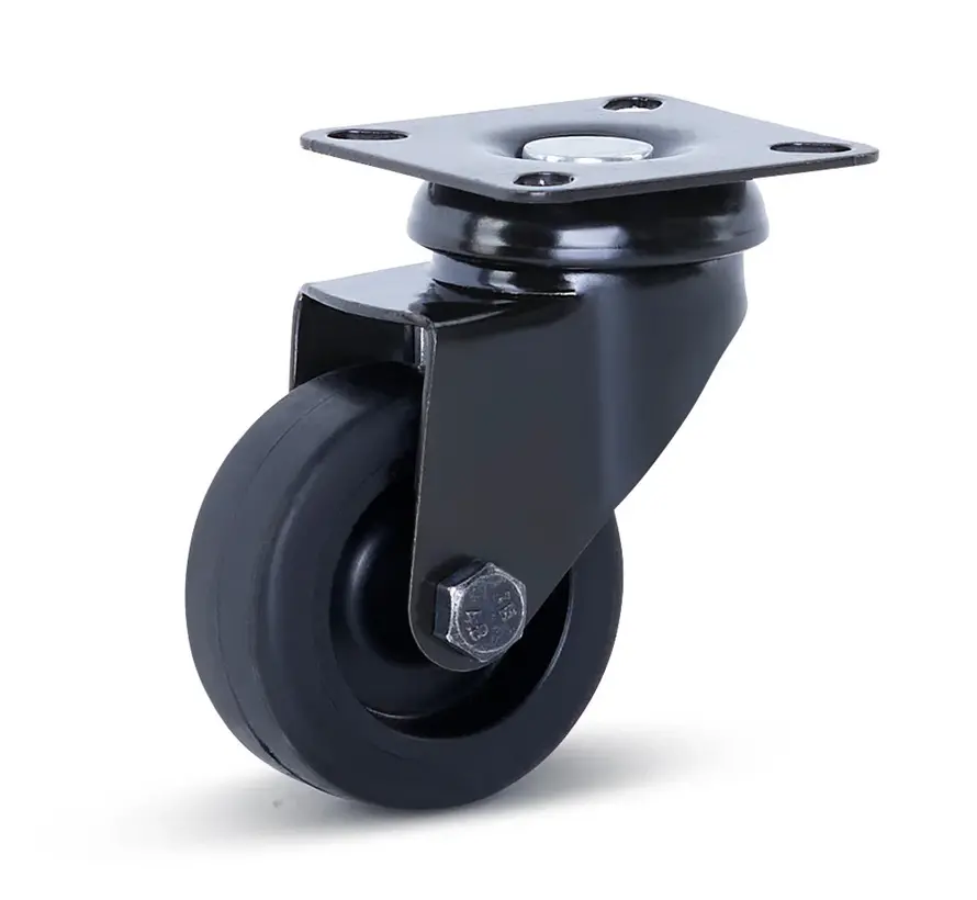 Furniture swivel castor black with top plate - 50mm - 40kg