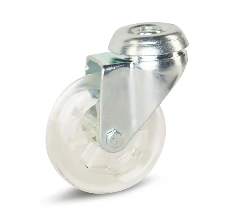 Transparent swivel castor 75 mm- M5-T75