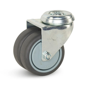 Double swivel castor with central hole - 75mm - 100kg