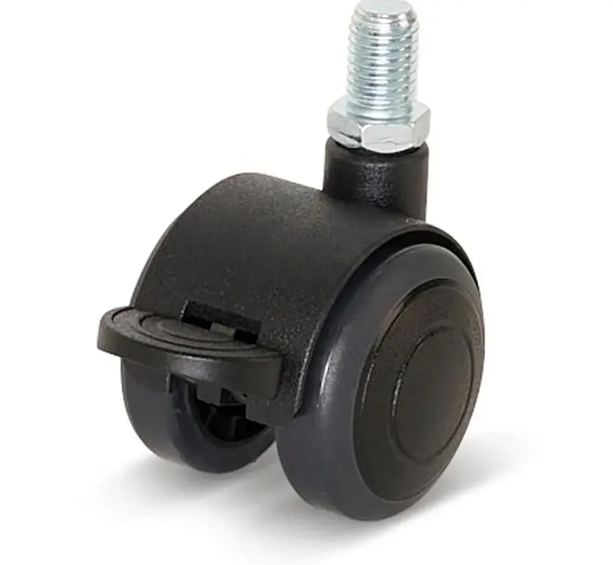 Premium furniture wheel, with cap, 40mm, PU braked with threaded pin 8x15mm