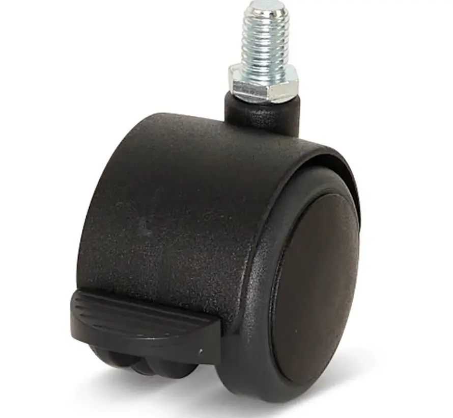 Premium furniture wheel, with cap, 50mm, PU braked with threaded pin 10x15mm