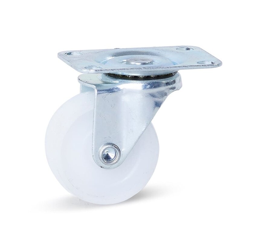 Small white swivel castor with top plate - 40mm - 25kg