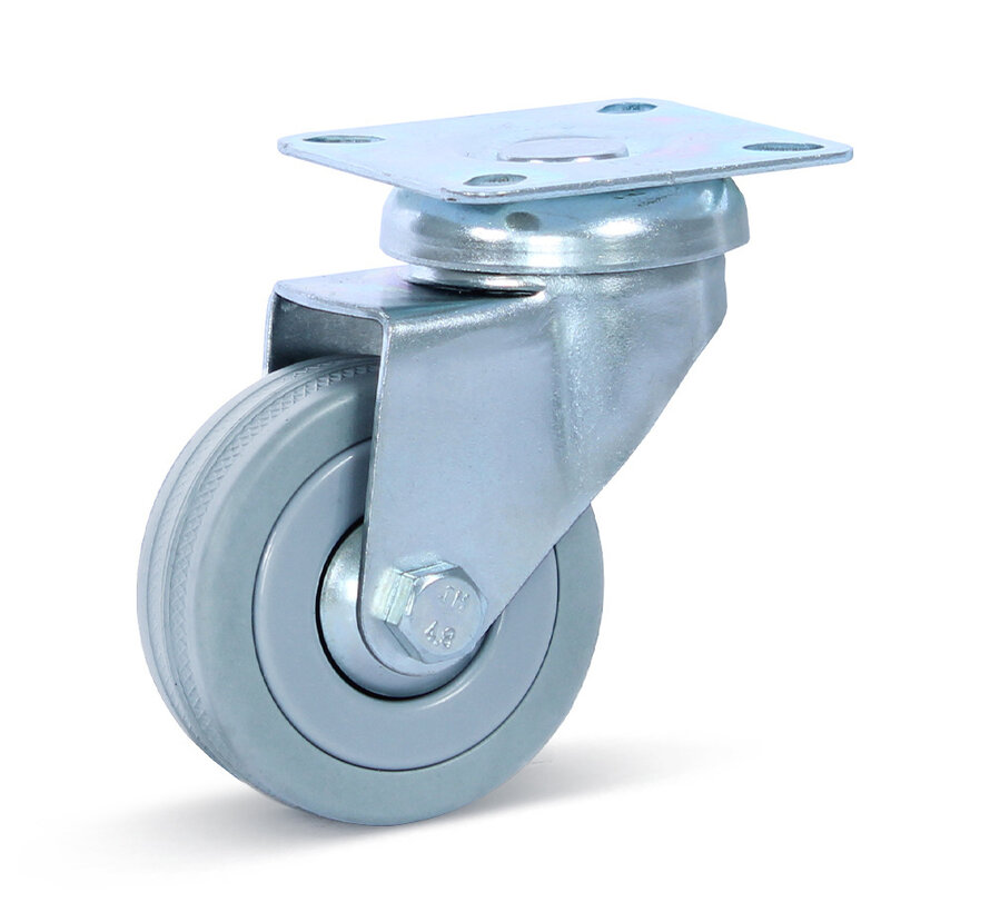 Grey rubber swivel castor with top plate - 50mm - 50kg