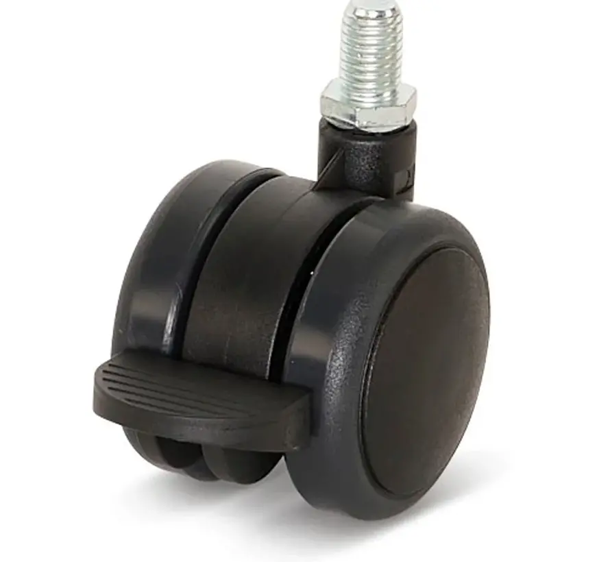 Premium furniture castor, 50 mm, PU braked, threaded pin 10x15mm