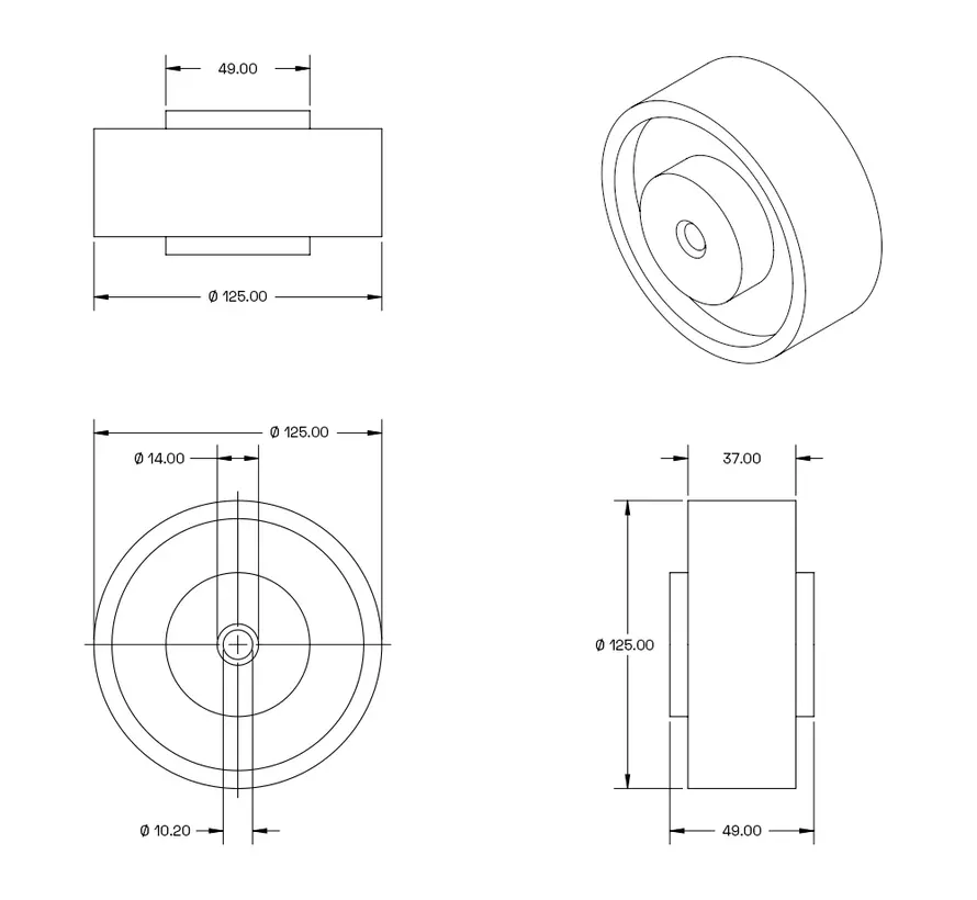 Odourless rubber wheel - 125mm - 100kg