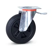 MESO Rubber swivel castor braked with top plate - 200mm - 200kg