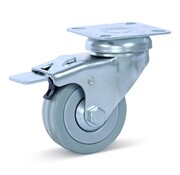 MESO Grey rubber swivel castor braked with top plate- 50mm - 50kg